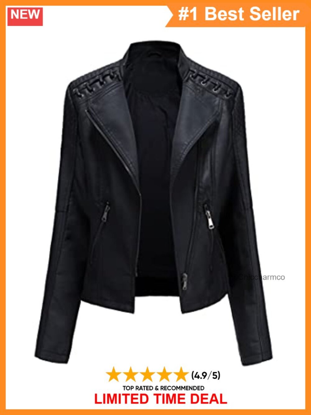 Faux Leather Zipper Slim Fit Biker Motorcycle Short Jacket
